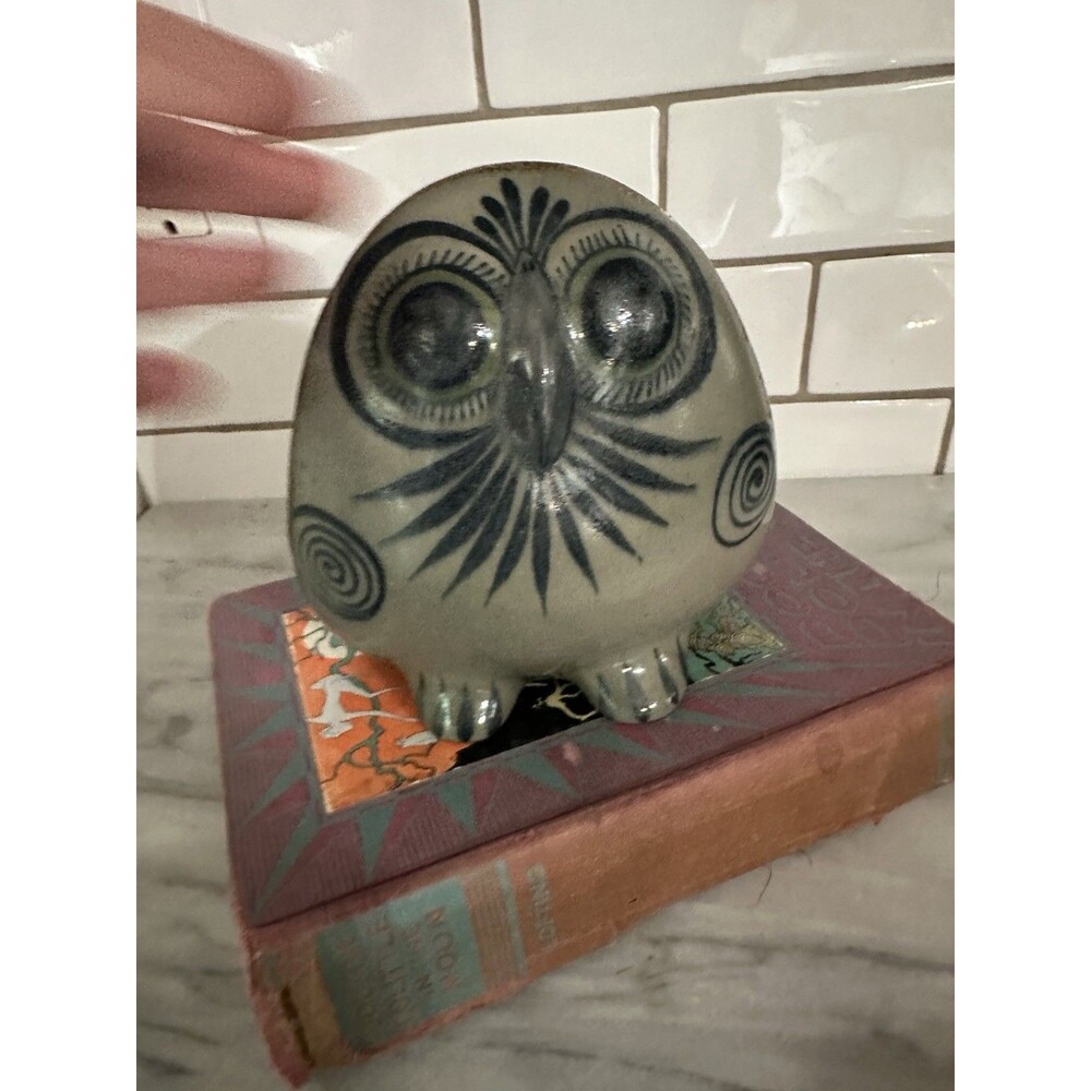 Ken Edwards Handpainted Pottery Owl Figurine Signed Mexico KE 5.5” Art Vintage